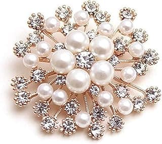 TOPPROSPER Pearl Crystal Snowflake Flower Design Brooch Pin Badge Fashionable Charming Dress Scarves Shawl Clip Clothes Bags Decoration Jewelry Gift for Women Girls