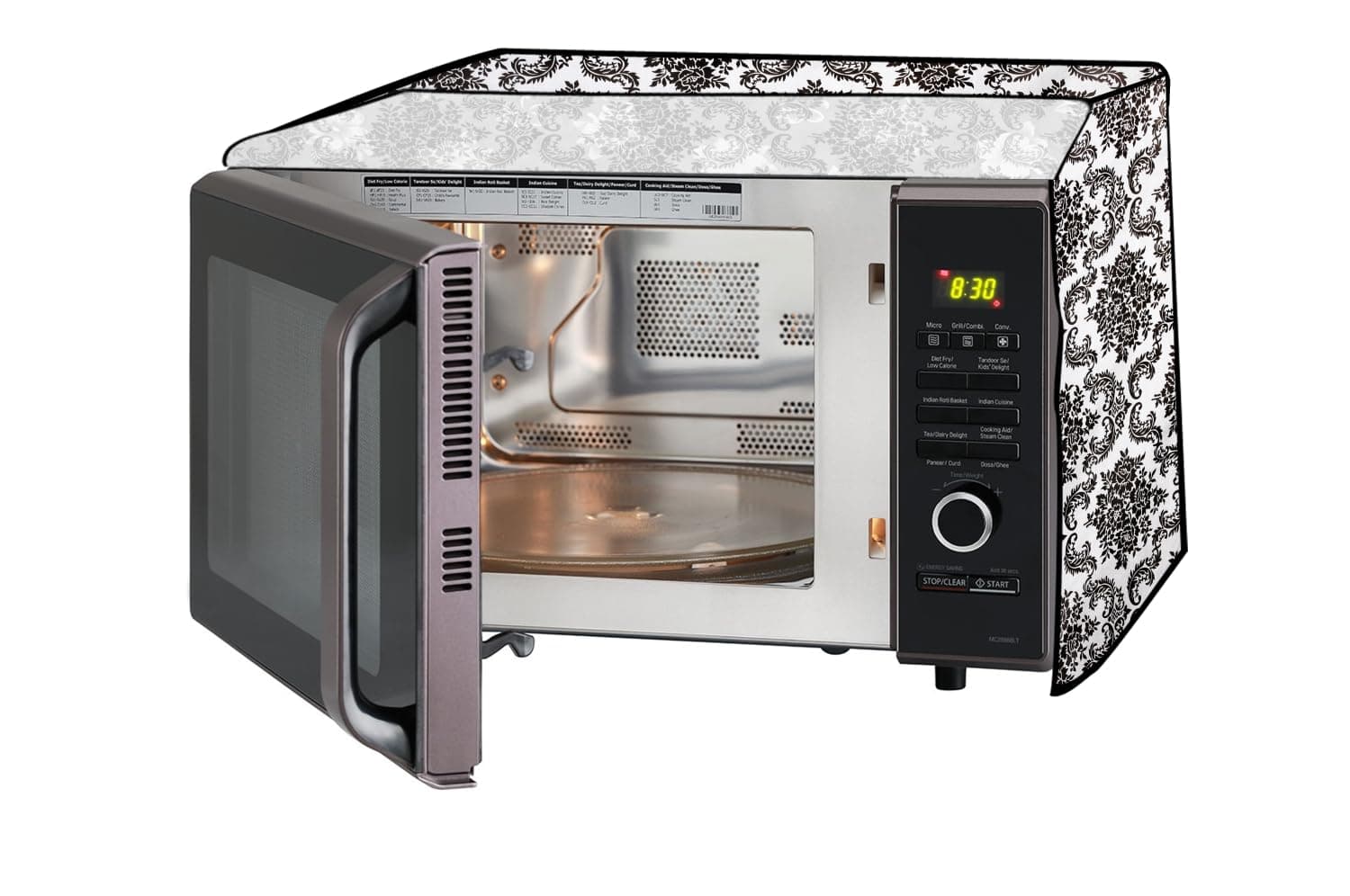 Stylista microwave oven cover compatible for Morphy Richards 48 Liters OTG 48RCSS, Dustproof, stainproof, Wipeable cover, Damask Pattern offwhite