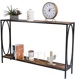 Priti - Narrow Console Entryway Table, Rustic Surface Skinny Sofa Table with Storage Shelves 47.25 x 9 x 29 Inches, for Hallway, Entryway, Living Room (2-Tier Console Table)