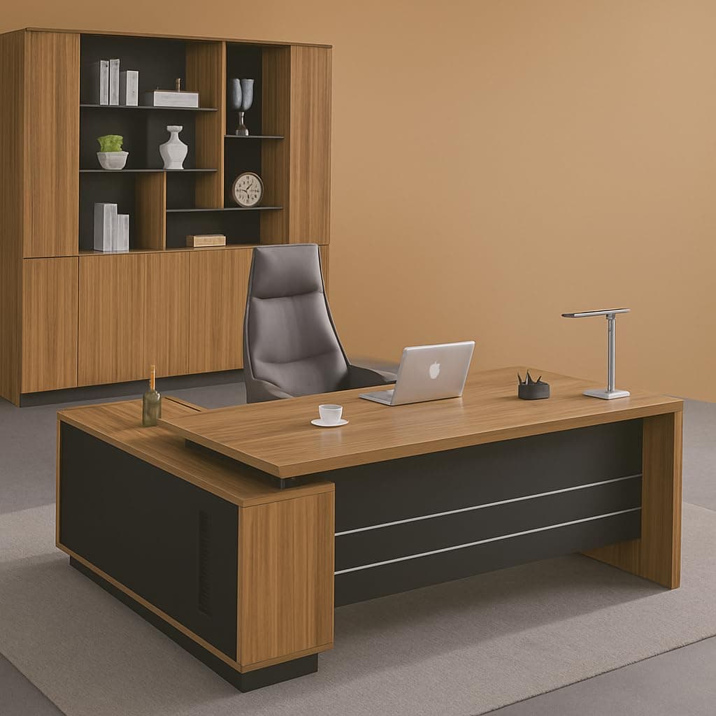 Lakdi The Furniture Co Director & Executive for Office Table Made in Particle Board with 2 Drawer, Side Unit & Wire Manager, Working Desk in Office 5-Year Warranty & Free Assembly (SCL-439)