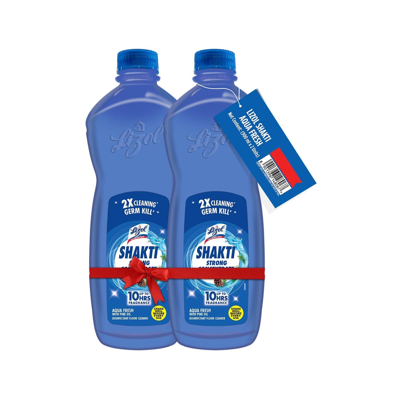 Lizol Shakti 900ml (Pack of 2)- Aqua Fresh Floor Cleaner| 2X Better Cleaning vs Phenyl |Kills 99.9% Germs| Removes Tough Stains| Suitable for All Floor Cleaner Mops