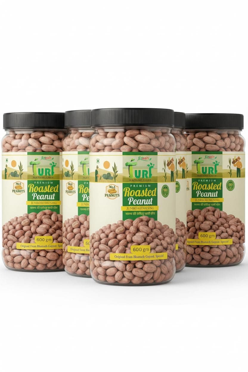 Turf Fresh Roasted Salted Jumbo Peanuts, Jalsa Travel Pack 150g x 4 jar | Premium Khari Sing from Bharuch Gujarat, Crunchy Mungfali Dana Namkeen, Spicy Chakna Snack