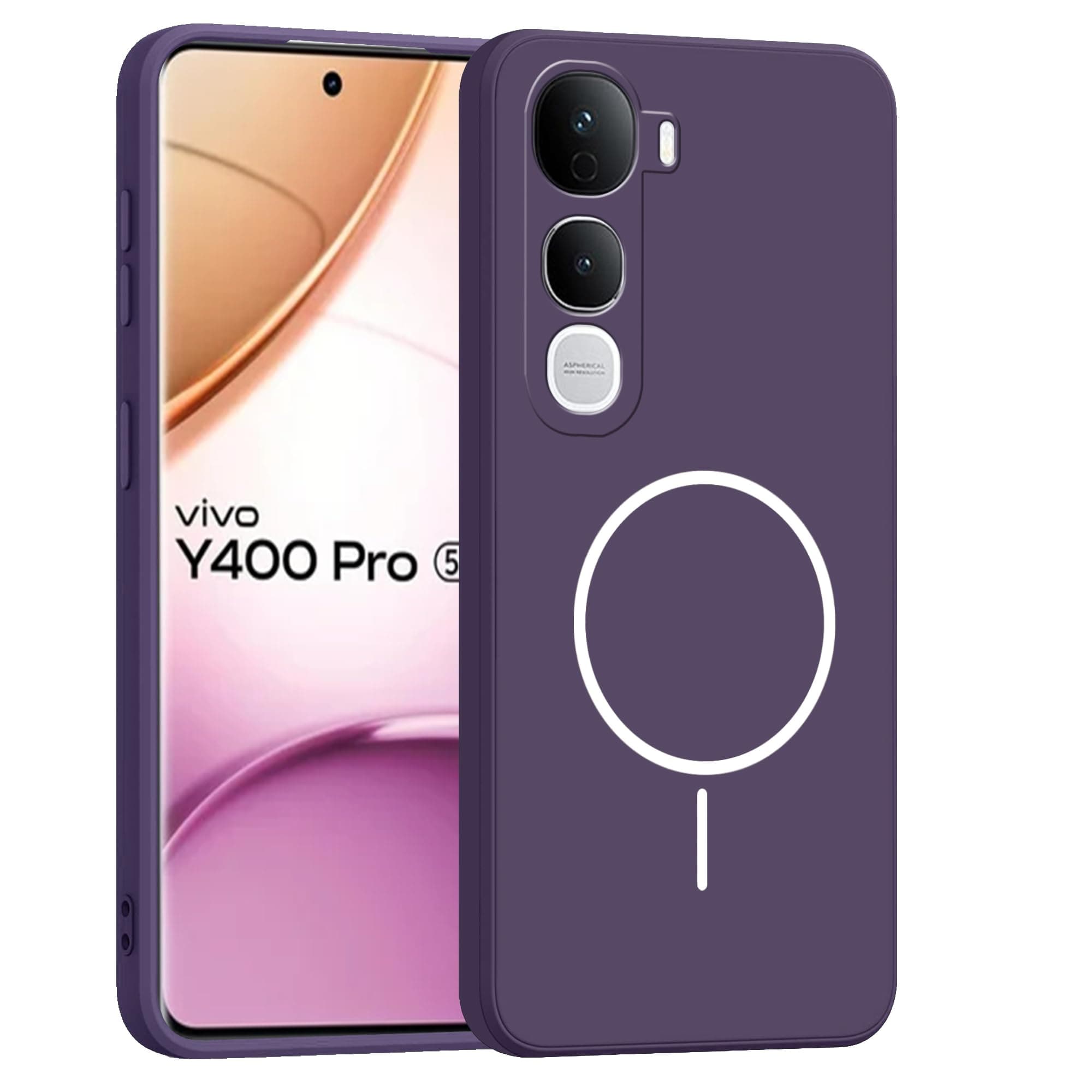amazon basics Back Cover for Vivo Y400 Pro 5G | Ultra Slim Soft Rubberised Case | Magsafe Logo Printed (Not Magsafe Compatible) | Camera Protection - Purple