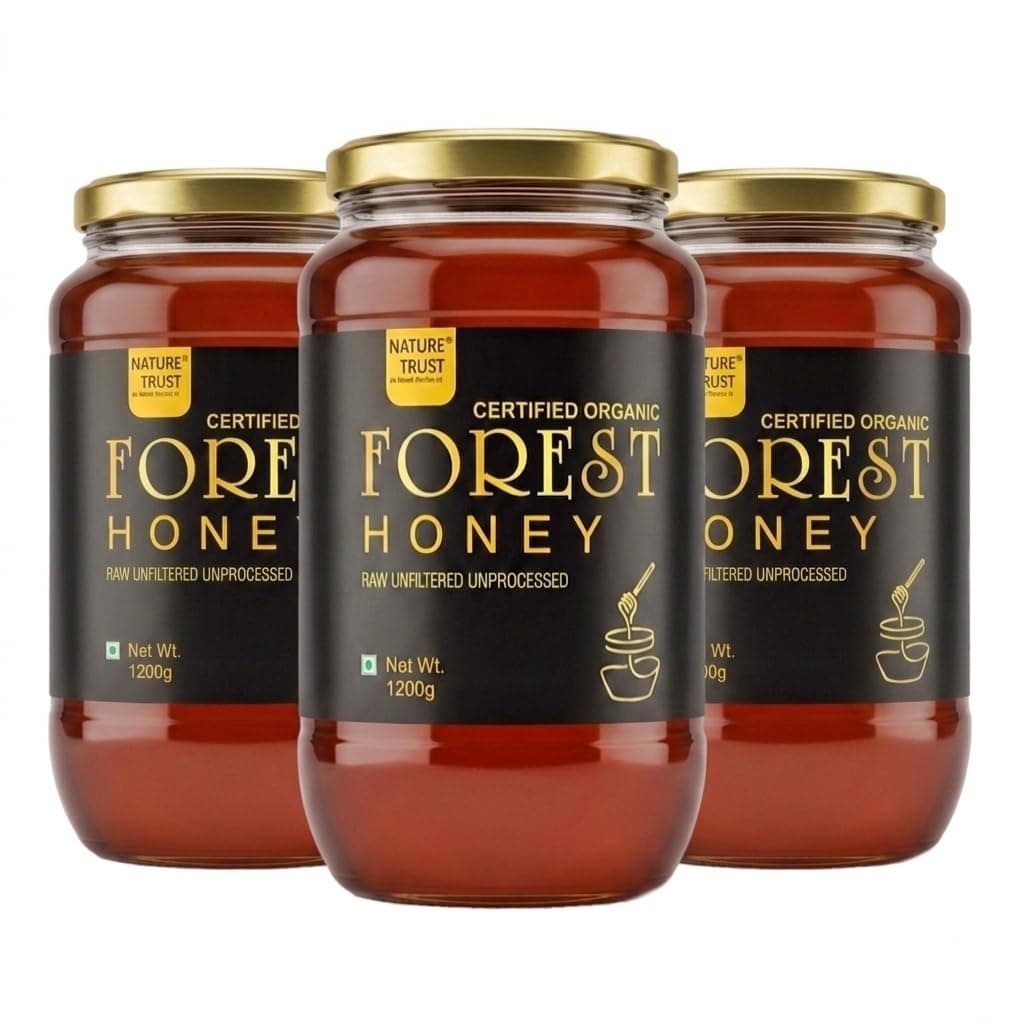 Nature Trust Raw Organic Forest Honey,1200g Pack of 3, Wild, Unprocessed, Unheated, Non Pasteurized, Original Honey 100% Pure and Natural (1.2 Kg Pack of 3)
