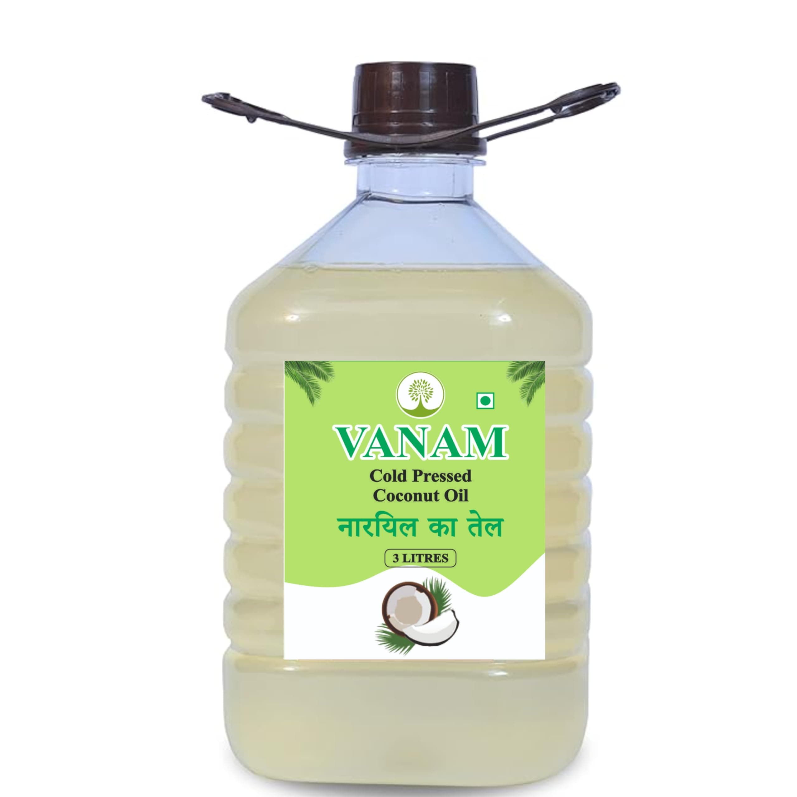 VANAM Cold Pressed Unrefined Coconut Oil for Cooking| Massage | Diet | Oil Pulling | Hair | Kolhu/Kacchi Ghani/Chekku | Natural | Chemical-Free - 3 Litre