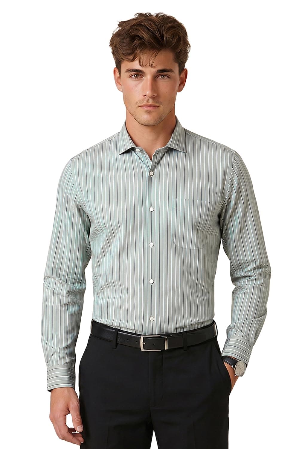 Peter England Men Polycotton Striped Slim Fit Shirt