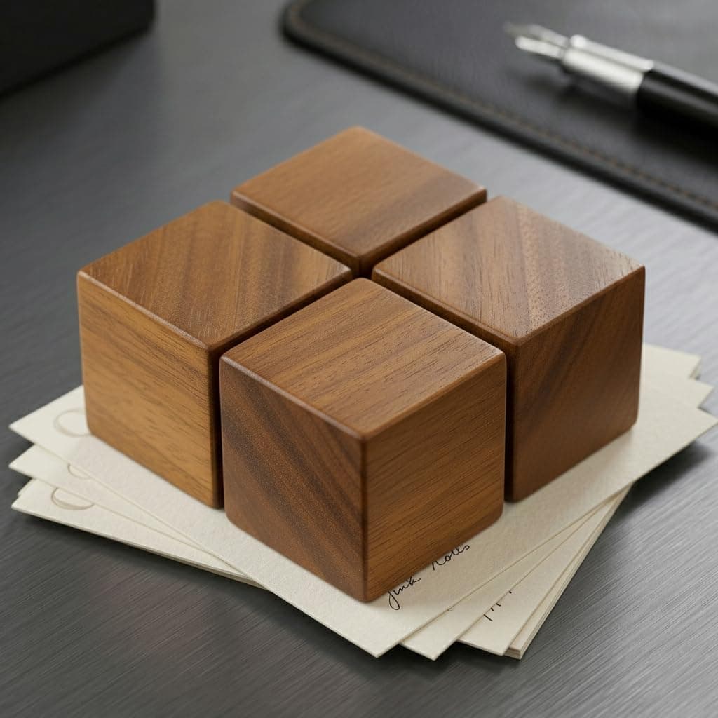 Wooden Paperweight, Handmade Solid Wood, Natural Grain Texture, Desk Accessory, Office Decor, Gift Item Pack of 4 (Brown, 4.5 X 4.5 (Cube))