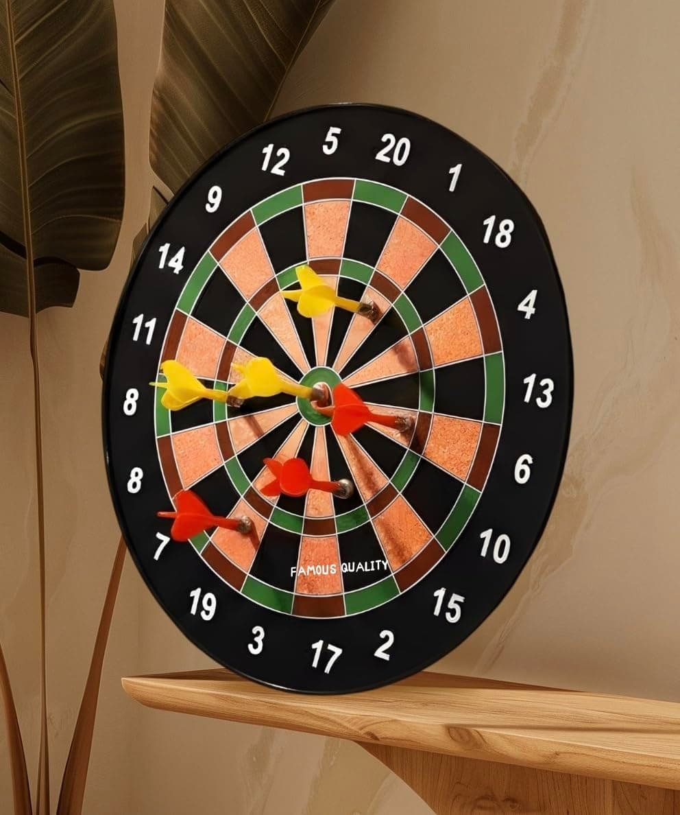 Famous Quality Indoor and Outdoor Magnetic Score Dart Board Kit with 6 Soft Darts Free -15 inch (Multi Color)