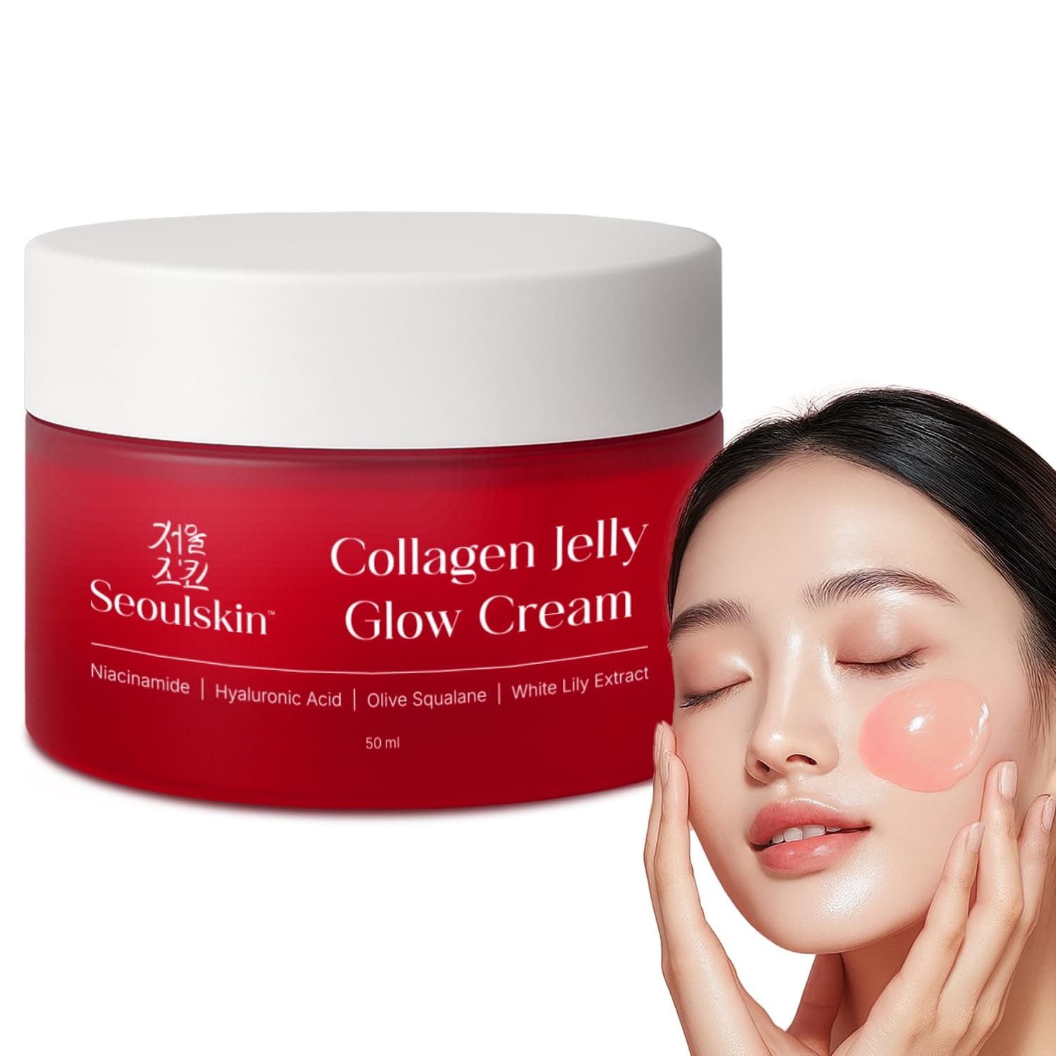 SeoulSkin Collagen Face Cream for Glowing Skin | Niacinamide, Hyaluronic Acid & White Lily Extract | Red Jelly Moisturizer for Hydration, Firming & Anti-Aging | Korean Glass Skin Glow | 50ml