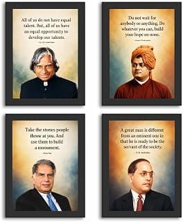 AANCHAL WORLD Inspirational Leaders Quote Photo Frame Set of 4 (11x14 Inch Each) | Dr. A.P.J. Abdul Kalam, Swami Vivekananda, Ratan Tata & Dr. B.R. Ambedkar Motivational Wall Decor for Home