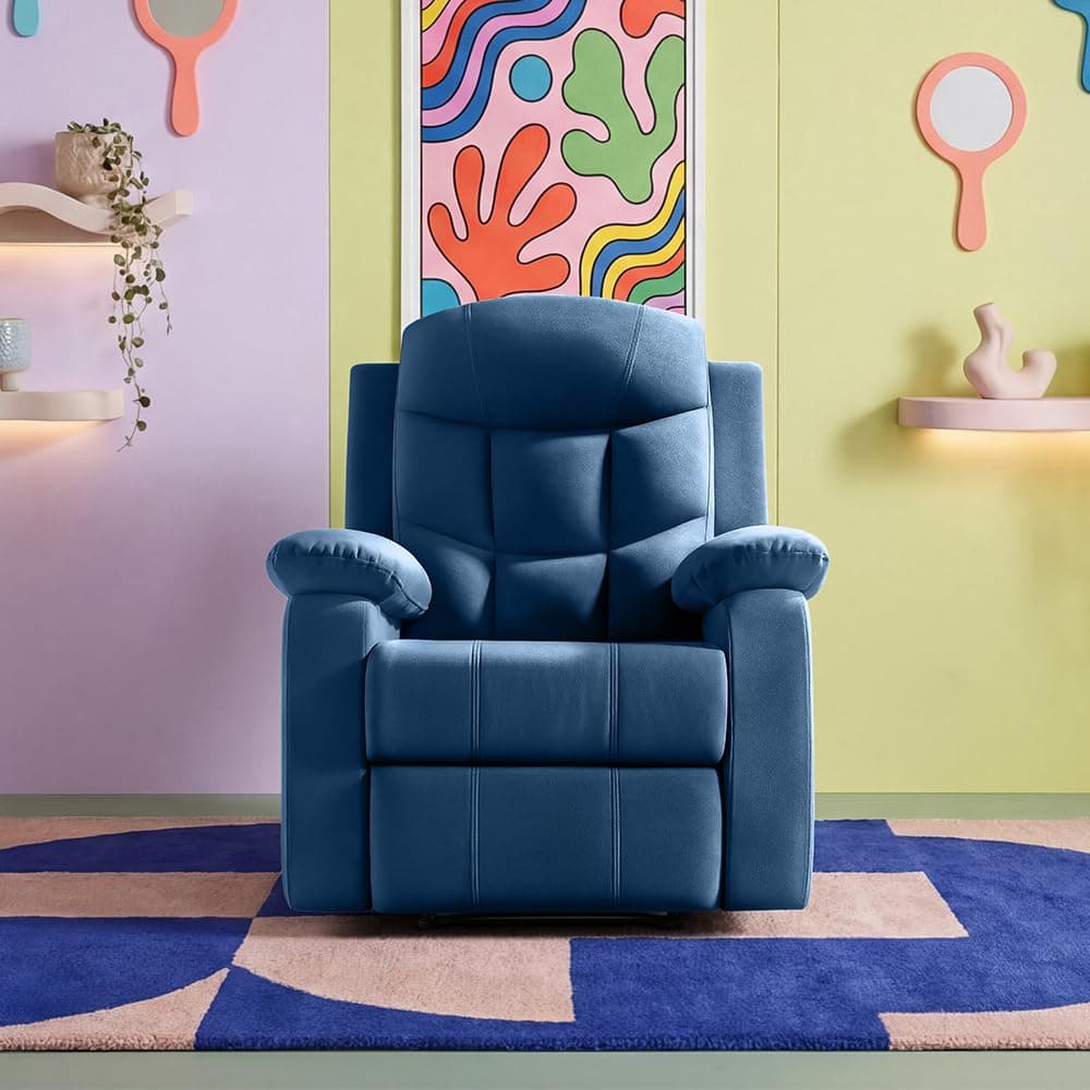 Sleepyhead RX5 Ultra Designed by Duroflex - Single Seater Velvet Fabric Manual Recliner |3-Position Comfort | Zig Zag Spring, Solid Wood Frame |Ergonomic High-Back Lumbar Support - Classic Blue