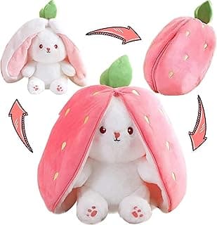 ADORA Reversible Strawberry Bunny Soft Toy | Cute Plush Doll for Kids | 2-in-1 Stuffed Toy Pillow | Soft Toys for Baby Girls, Birthday Gift for Girlfriend, Girls Gift Items, Plushies for Kids