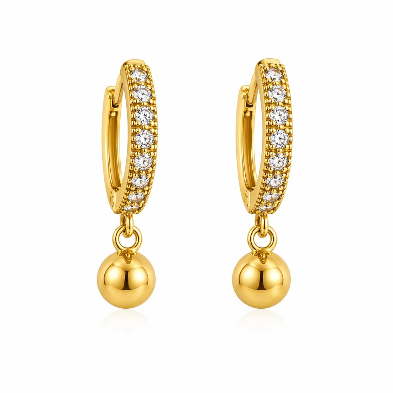 Garudacraft hoop earring set for women gold plated with Cubic Zirconia & Ball Drop | office wear earring | gold hoops earrings | hoop earring small | bali earrings I stone studs earrings for women