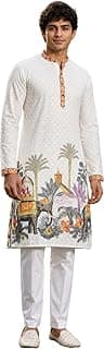 BE ACTIVE Men's Cotton | Regular Fit Casual Mandarin Collar | Long Length Full Sleeves | Embroidered Indian Kurta