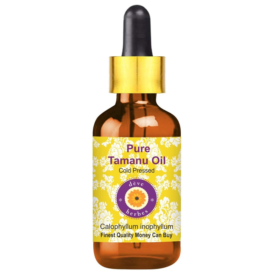 Deve Herbes Pure Tamanu Oil (Calophyllum inophyllum) with Glass Dropper | Cold Pressed | Natural | Undiluted | For Diluting Essential Oils | For Hair, Skin & Massage | Men & Women | 30ml