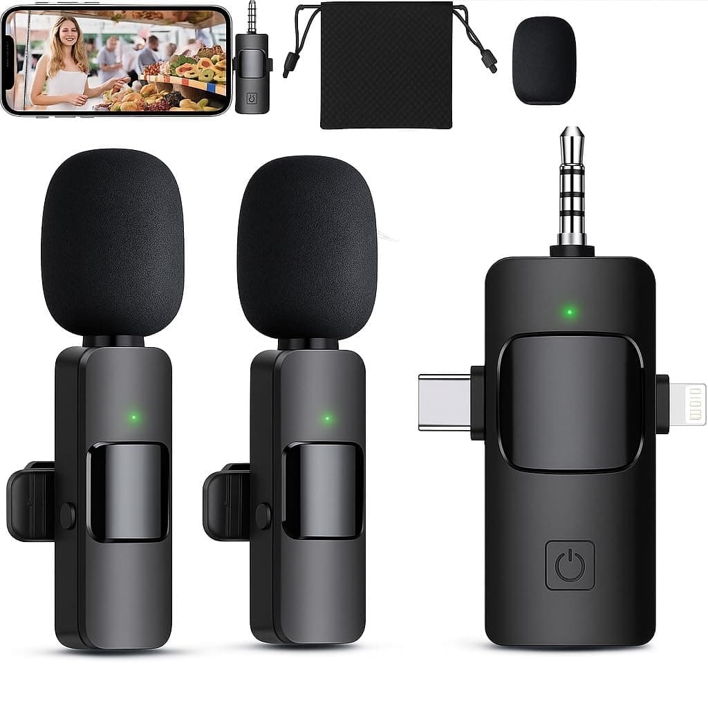 PESOMA Wireless Mic with Noise Cancellation | Dual Channel Mic Wireless | Microphone for Video Recording, YouTube, Vlogging, Live Streaming | Charging Case Included-Compatible with All Smartphones