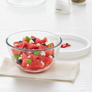 Borosil 500ml Round Serving & Mixing Bowl with Lid | Made in India Borosilicate Glass Bowl for Kitchen & Dinning | Bowl for Mixing Dough, Salad, Batter | Microwave & Dishwasher Safe | Transparent