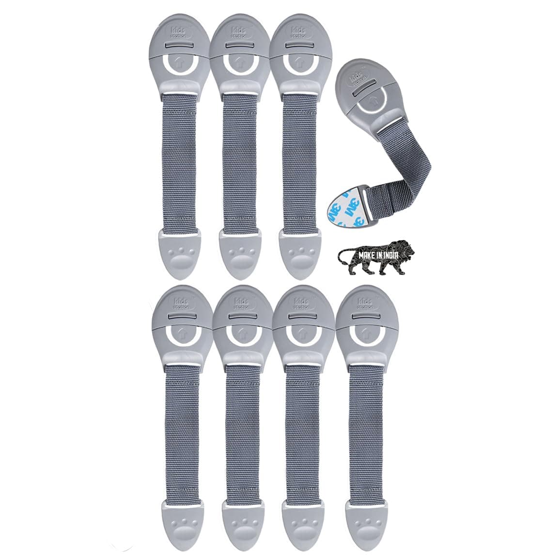 Kids Station Furniture Safety Locks for Baby Safety - Strong and Adhesive Child/Toddler/Infants Safety Locks for Drawers, Cabinets, Fridge and Cupboard - Baby Proofing Product - Pack of 8 (Grey)