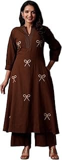 INDO ERA Women's's Pure Cotton Embroidered Kurta Women | Floral Neck & Hem Embroidery | Cotton Kurta Women |