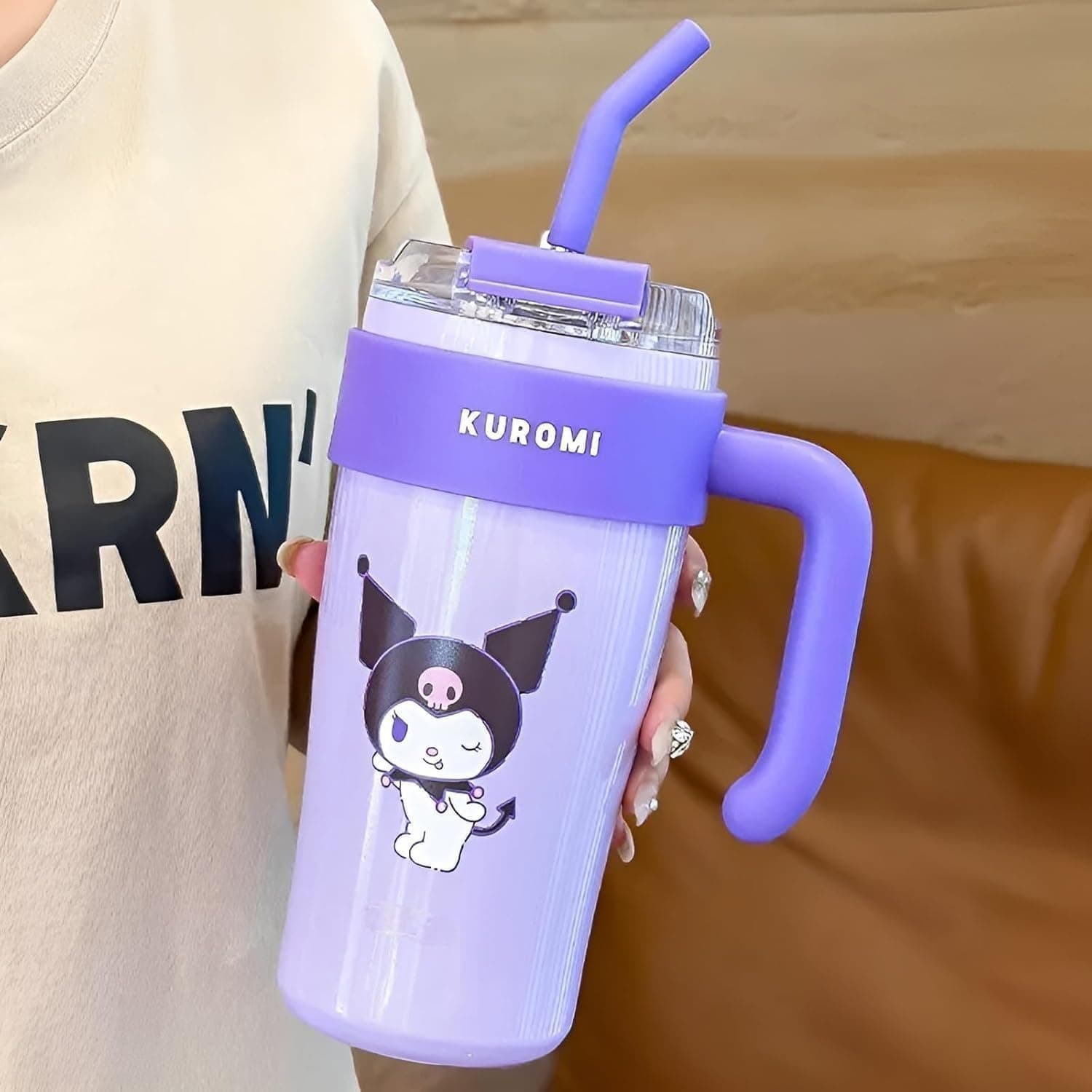 HaRvic Vacuum Insulated Tumbler 860ML Stainless Steel Travel Mug with Handle & Straw | Double Wall Thermal Coffee Cup | Leakproof Hot & Cold Water Bottle |Reusable Drink Tumbler for Daily Use(Purple)