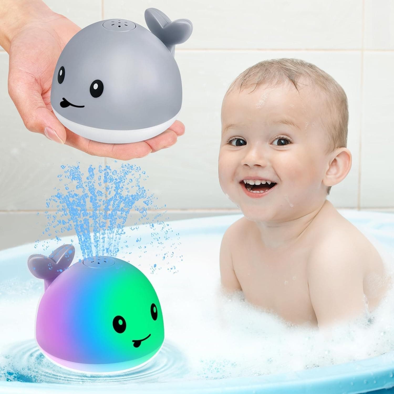 GYANVI Light Up Whale Bath Toy, Automatic Water Spray Sprinkler for Toddlers 1-3 Years, Baby Bathtub Fountain Toy for Kids, Cute Bath Toy for Boys & Girls, Birthday Gift (Pack of 1)