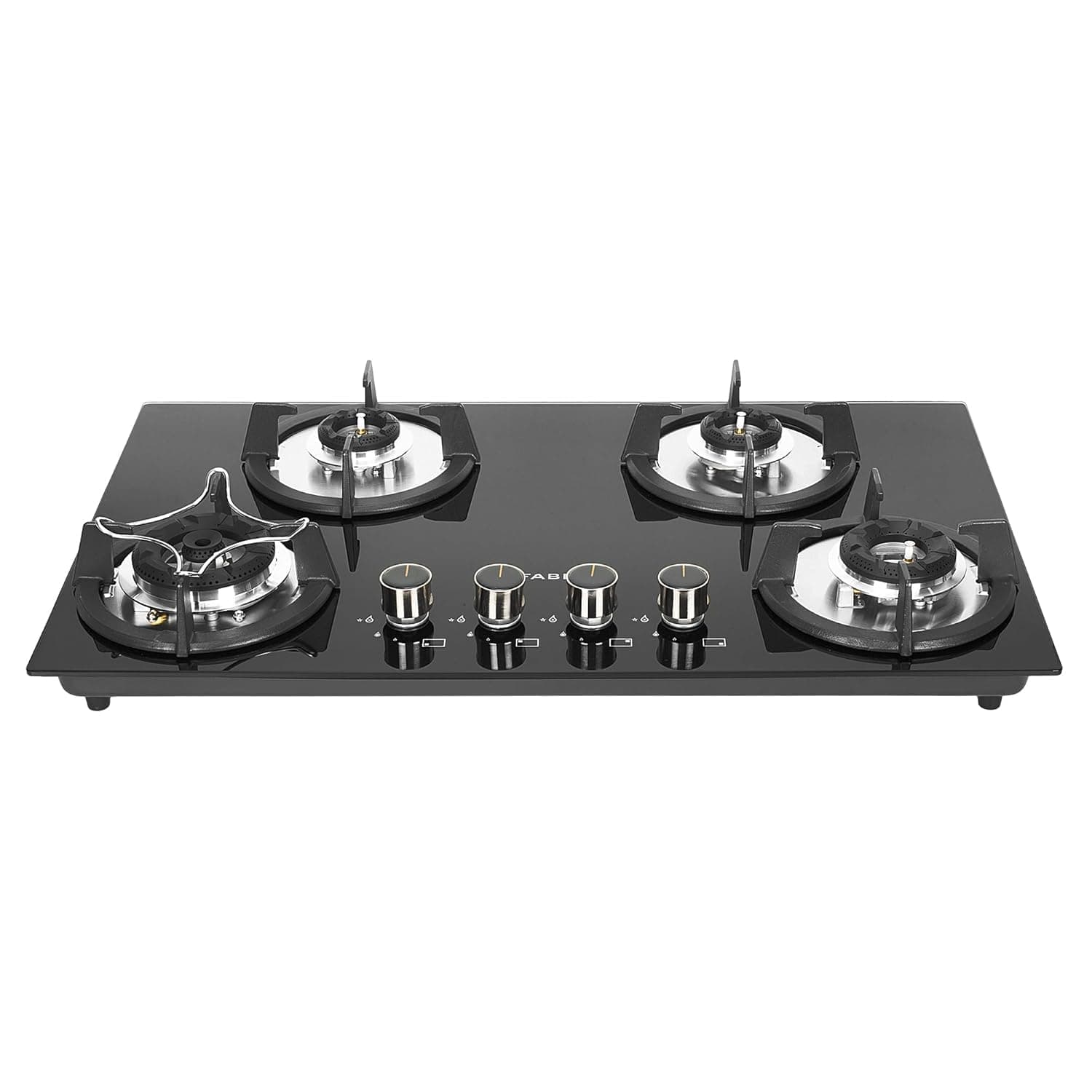 Faber Hob 4 Burner | Auto-Ignition | Spillage Proof | HOB SUPERIA HT764 BR AI N |Metal Knobs | Pan Support | Black Glass Finish |5 Yr Warranty on Burner & Glass | 1Y Comprehensive (76cm 4 Burner)