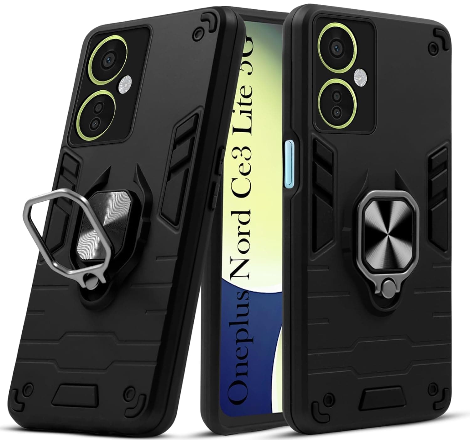 JANAK RAJ Ringstand Armor Bumper Back Case Cover Compatible with OnePlus Nord CE 3 Lite / 1+ CE3 Lite/Oppo K11x 5G | Tough Rugged Shockproof PC+TPU Kickstand 360 Protective Design - Black