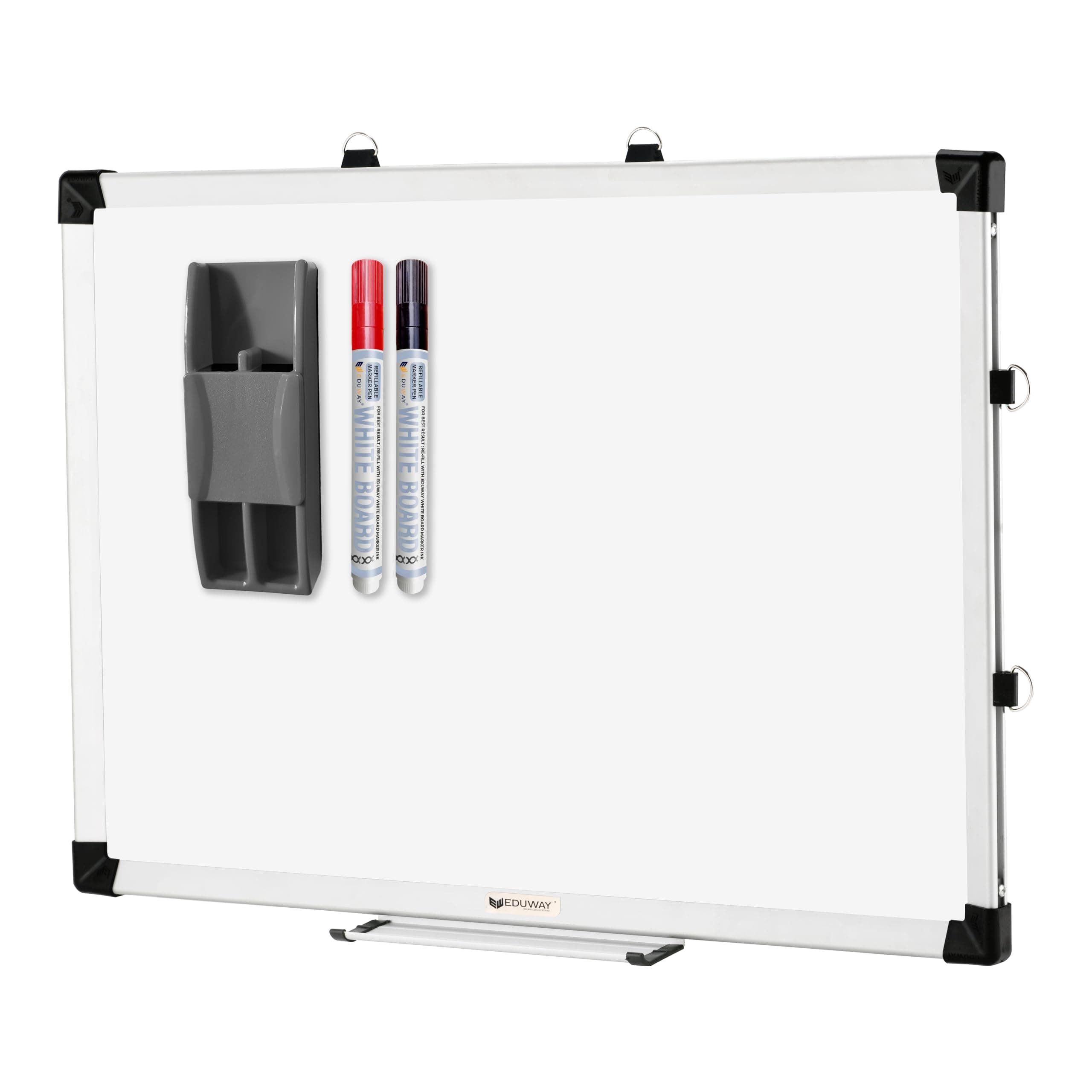 Eduway Elite 1.5x2 Feet Non-Magnetic White Board with 1 Duster Tray, 1 Eraser, 2 Markers | Robust Aluminium Frame | Ideal for Home, School, Office & Kids - (4 Pcs Combo Pack)