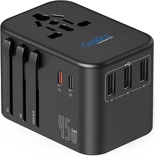 Ceptics Universal Travel Adapter, 45W International Power Adapter with PD & QC 3.0 Dual USB-C, 3 USB Travel Adapter Worldwide, Type I C G A Outlets 110V 220V A/C - EU Euro US UK (11-KU)