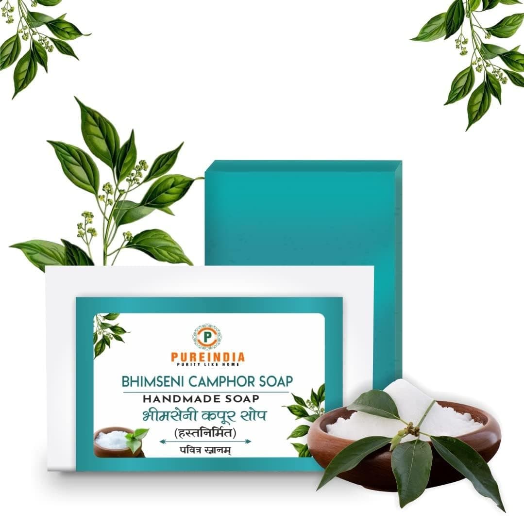 Pureindia Bhimseni Camphor Soap | Ayurvedic Soap | Handmade & Natural |Skin Care | Safe For All, Made in India .Keeps Skin Hydrated & Infection Free 100gm-Pack Of-1