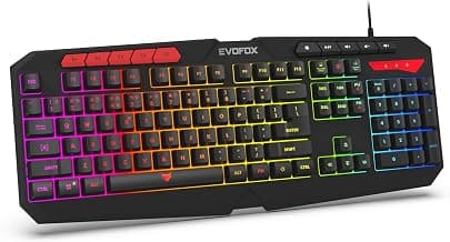 EvoFox Deathray v2 Pro Gaming Keyboard | Programmable Macro & Special Function Keys | 6 Zone RGB Backlighting | 19 Anti Ghosting Keys | Ergonomic Full Size Layout, Membrane Keys | Wired - Black