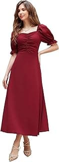 Shasmi Girl's & Women's Solid A-Line Ruched Puff Sleeve Maxi Long Evening One Piece Long Dress for Women Stylish (Dress 131)