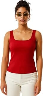 Women's Trendy Ribbed Tank Top – Comfortable Square Neck Sleeveless Top for Layering or Casual Wear – Cotton Blend Knitted Vest