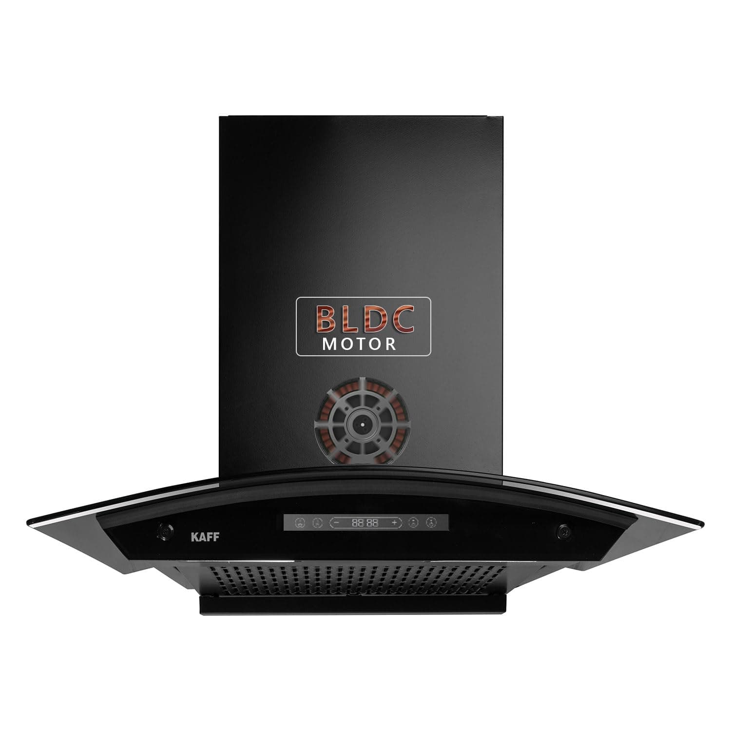 KAFF KEC 60A-DC 60cm 1400m³/hr BLDC Autoclean Curved Shape Chimney | Real Time Display I 9-Speed | Touch & Gesture Control | 9 Speed | 2 Yrs Comprehensive Warranty, Lifetime on Motor*