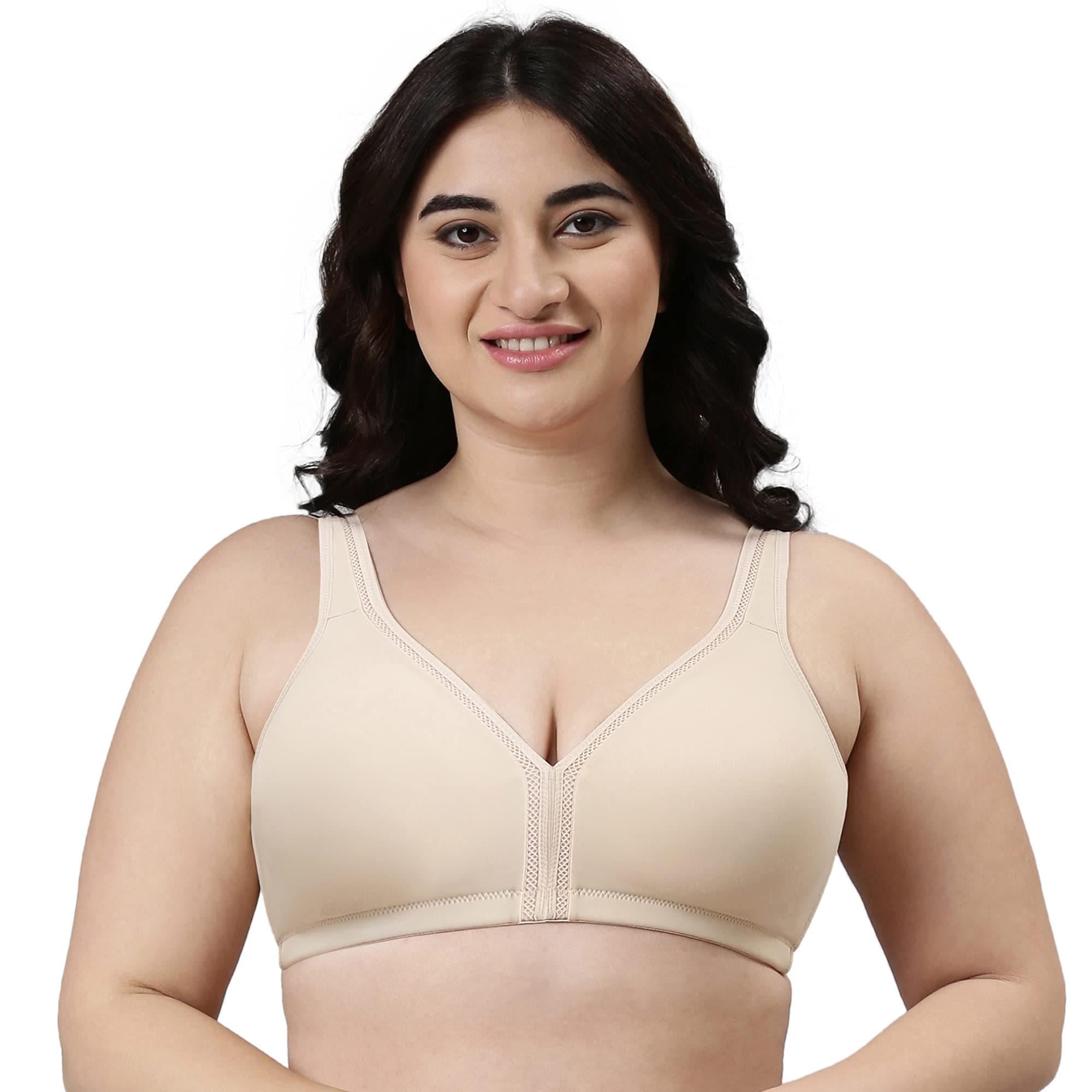 Enamor Plush Comfort, Side Support and Lift Women's Everyday Full Support Plunge Bra - All Day Comfort, Non-Padded, Wirefree, High-Coverage - F024