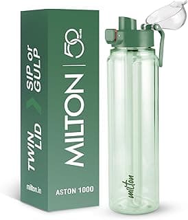 MILTON Aston 1000 BPA & BPS-Free Water Bottle 1 ltr | Food-Grade Plastic | One-Click Open | Leak-Proof | Sip & Gulp Lid I Ideal for Office, School, College, Gym, Green