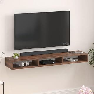 BLUEWUD Primax Solo Standard Engineering Wood Wall Mount TV Entertainment Unit Set Top Box Stand/TV Cabinet Panel with Shelves for Books & Décor Display Unit, Ideal for 50" (Brown Maple)