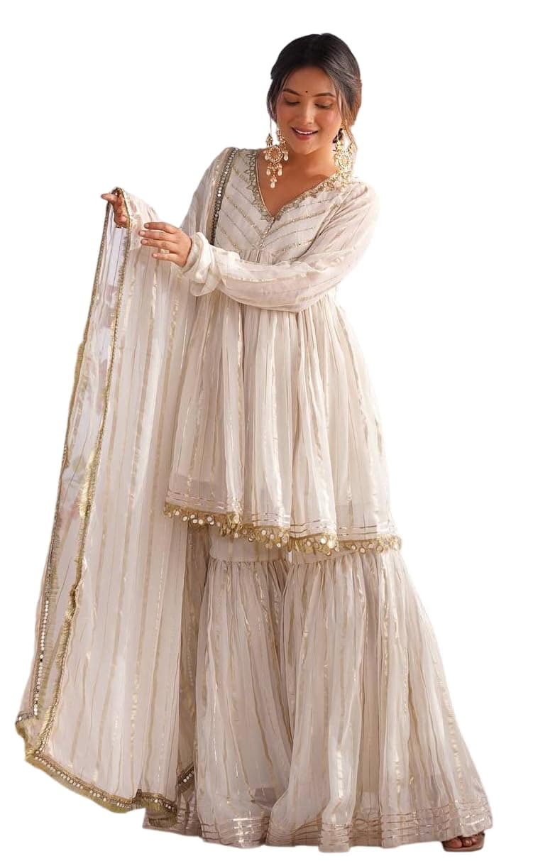 Amazon Brand-Fashion Basket Embroidered Soft Georgette Kurta Pant with Duptta for Women (Available in M to 2XL Size)