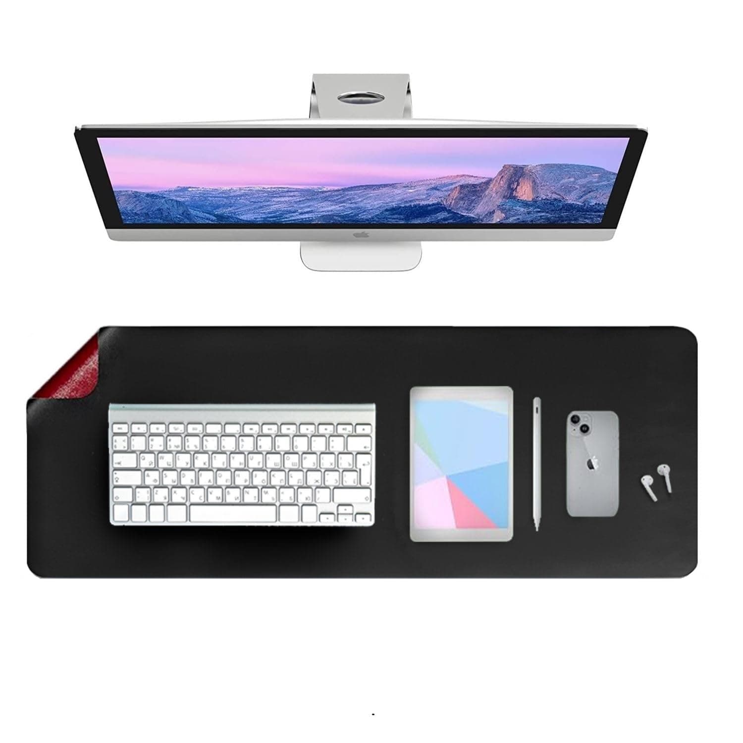 Dyazo Vegan PU Leather Desk Mat | Waterproof & Desk Pad | Anti-Slip, Dual-Sided Design | Perfect for Office, Remote Work, or Gaming (800mm x 300mm) Black & Red