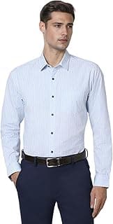Peter England Men's Striped Slim Fit Full Sleeve Formal Shirt | Cotton-Rich | Wonder Fabric | Pin-Point Oxford Weave