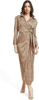 FableStreet Women's Casual Shirt Collar Printed Polyester Midi Dress