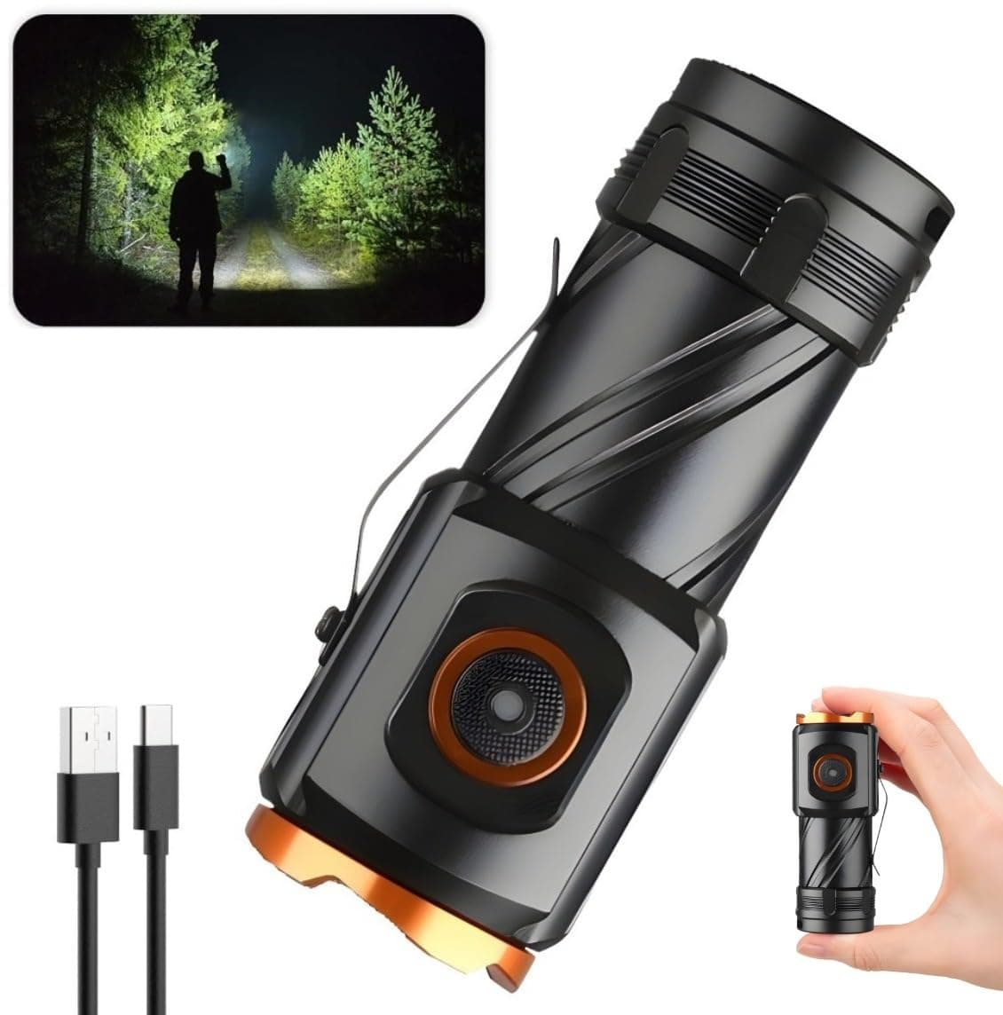 GHIME Rechargeable High-Lumen LED Flashlight with 4 Light Modes | Magnetic Base and Pocket Clip | Compact EDC Torch for Camping, Hiking and Emergency Use