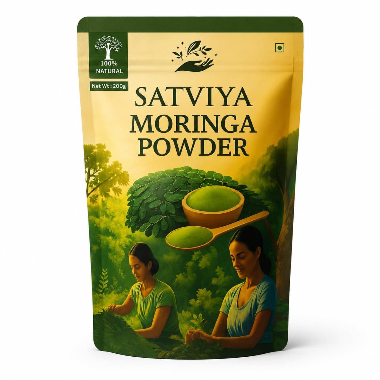 SATVIYA Moringa Powder Organic India - 200g, Pure Natural Moringa Leaves powder, Ayurvedic Superfood for Naturally Boost Energy Levels, Immunity, Boost Energy Level & Digestion