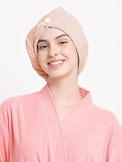 Cortina Microfiber Hair Towel Cap, Soft Absorbent Quick Drying Cap for Curly Thick Hair, Wrap Cap for Women Girls-Pack of 1, Beige, 380 tc