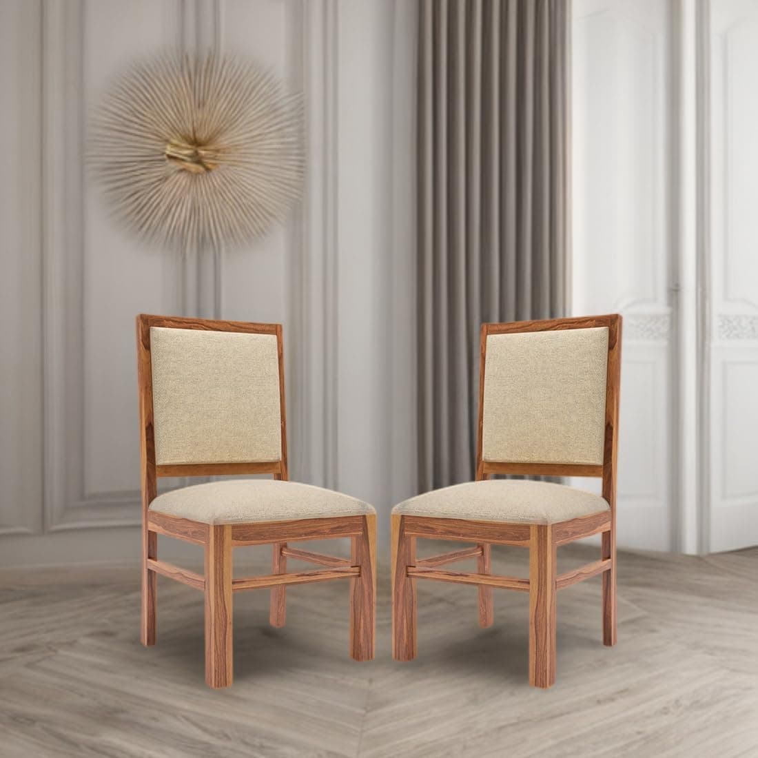 VK Furniture Sheesham Wooden Dining Chair Set of 2 for Home & Restaurant | Solid Wood Dining & Study Chair for Living Room Office |Upholstered Luxury Soft Cushioned Seat with Backrest Honey Finish