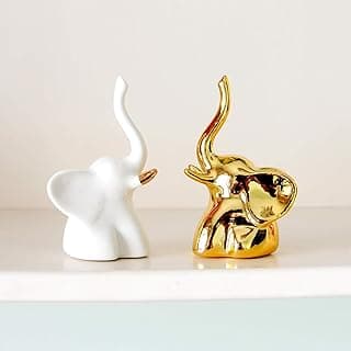 Street27 Home Decor Elephant Statue For Good Luck,Fengshui Ceramic Creative Small Modern Style Elephant Idol Figurines,Decorative Gift Items For Home,Office Desktop,Living Room (2pcs),White,Gold