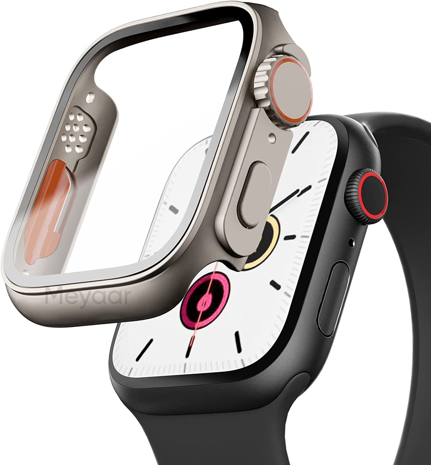 Meyaar Compatible for Apple Watch Series 4/5/6/SE 44mm Hard Case with Tempered Glass Screen Protector, Unique Design Hard PC Cover, Bumper Full Coverage Accessories for iWatch 4/5/6/SE 44mm