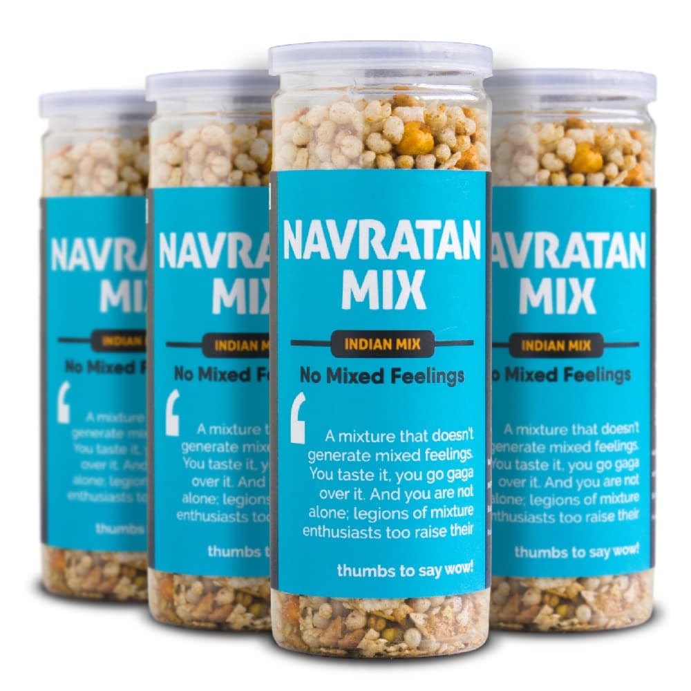 Omay Foods Navratan Mixture, 100g Jar (Pack of 4) | 9 Superfoods | Oil-Free, Roasted Not Fried | Chatpata Namkeen | Millets, Moong & Chickpea | Healthy Snack for Weight Loss | Tea Time Snack