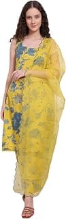 W for Woman Yellow Bold Floral Printed Pure Cotton Straight Kurta, Parallel Pants and Dupatta Set