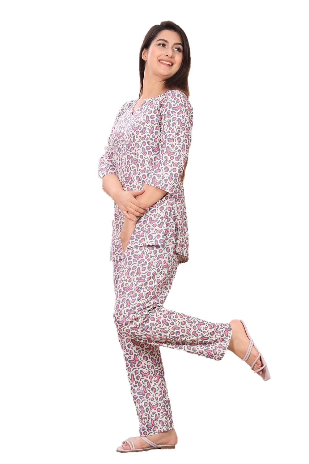 Monique Brand Women's Cotton/Rayon 2'pcs Night Suit Top and Pyjama Set 2'pcs